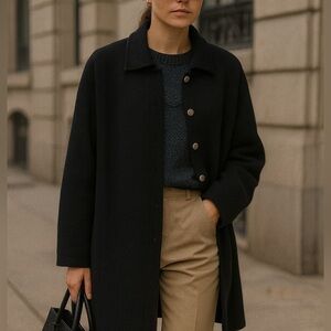 Peruvian Connection 100% Alpaca Long Black Cardigan Coat – Button Front – Peru